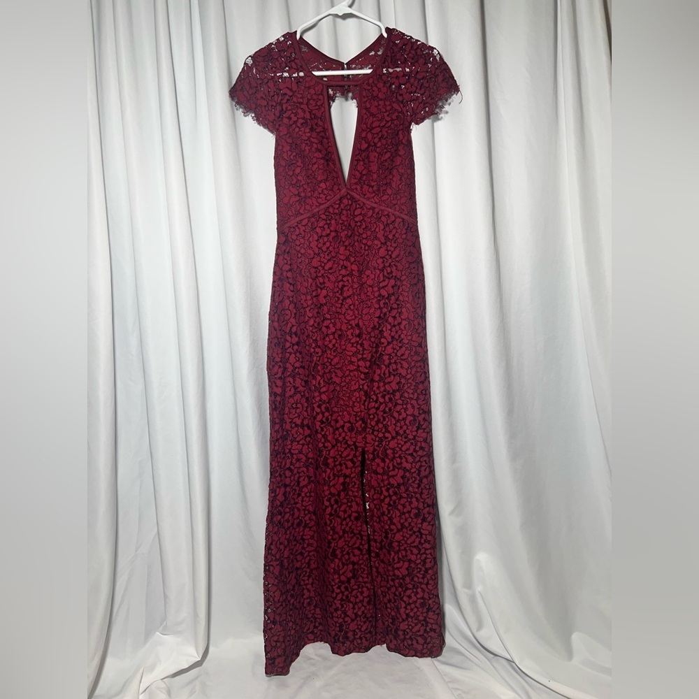 Harlyn Burgundy place Cap Sleeve Dress | S - Picture 8 of 12